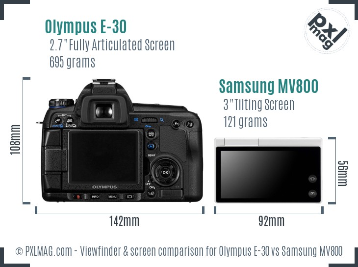 Olympus E-30 vs Samsung MV800 Screen and Viewfinder comparison