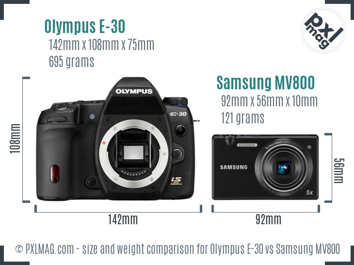 Olympus E-30 vs Samsung MV800 size comparison