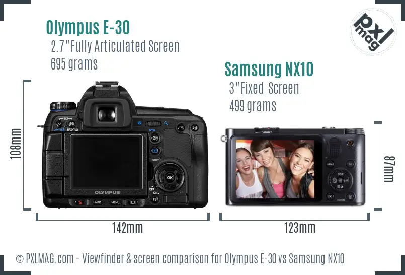 Olympus E-30 vs Samsung NX10 Screen and Viewfinder comparison