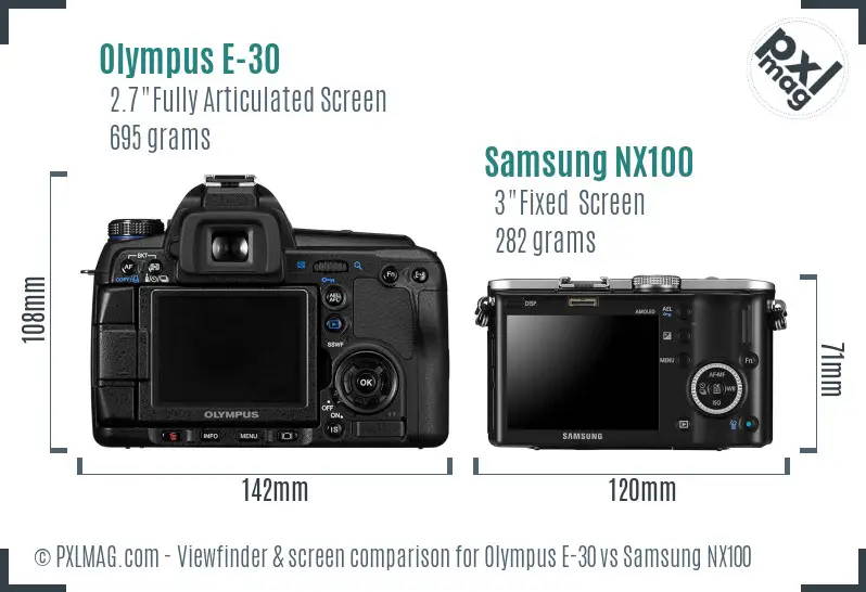 Olympus E-30 vs Samsung NX100 Screen and Viewfinder comparison
