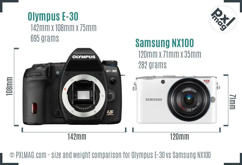 Olympus E-30 vs Samsung NX100 size comparison