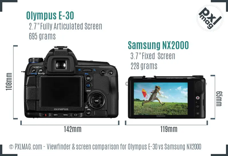 Olympus E-30 vs Samsung NX2000 Screen and Viewfinder comparison Olympus E-30 vs Samsung NX2000 Screen and Viewfinder comparison