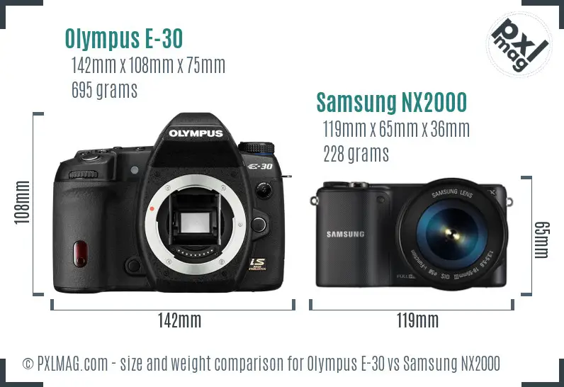 Olympus E-30 vs Samsung NX2000 size comparison Olympus E-30 vs Samsung NX2000 size comparison