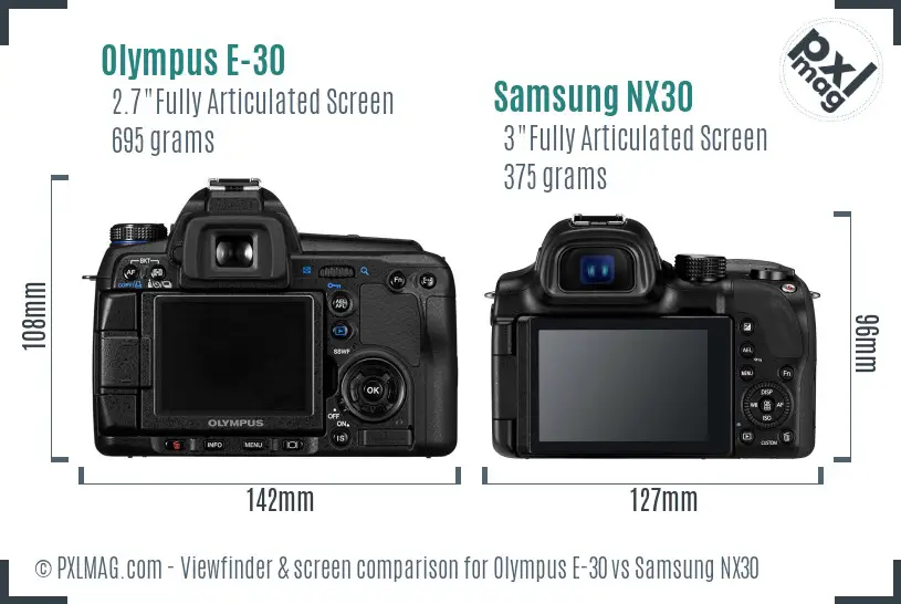 Olympus E-30 vs Samsung NX30 Screen and Viewfinder comparison