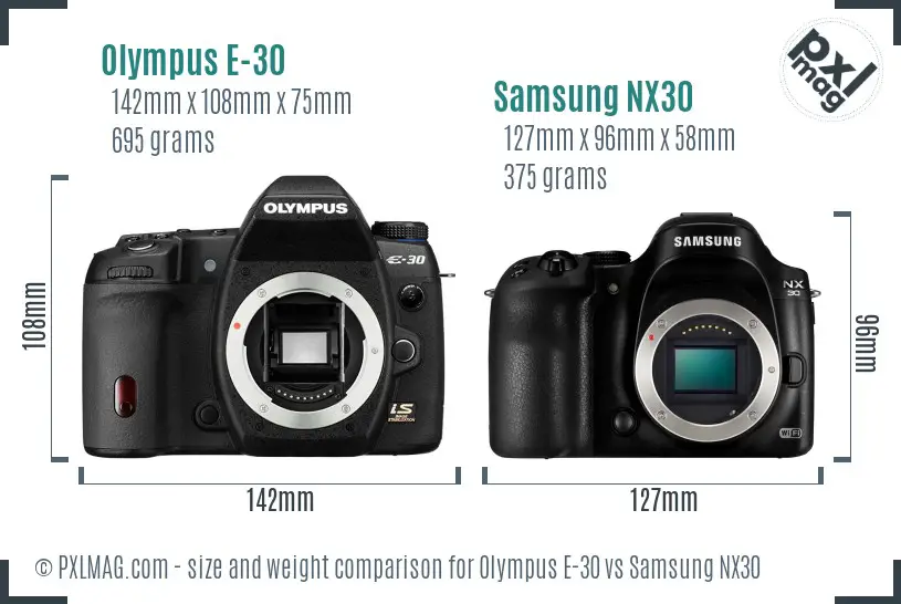 Olympus E-30 vs Samsung NX30 size comparison