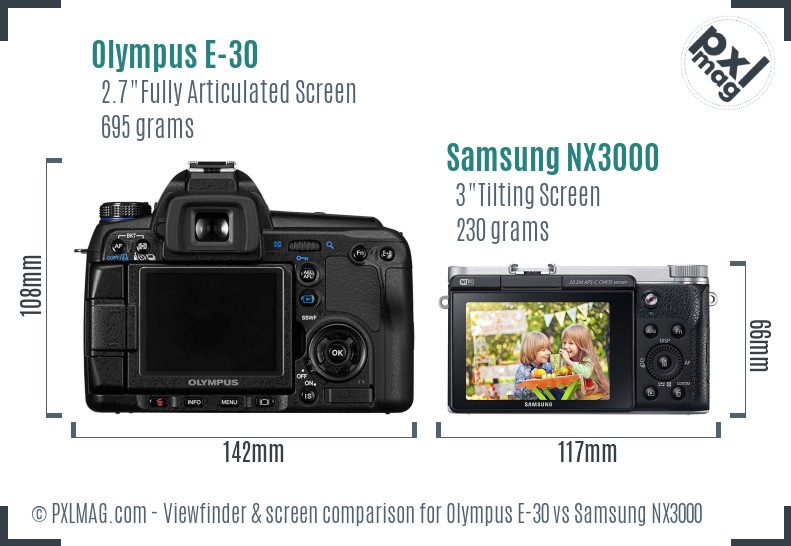 Olympus E-30 vs Samsung NX3000 Screen and Viewfinder comparison