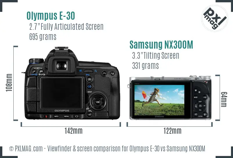 Olympus E-30 vs Samsung NX300M Screen and Viewfinder comparison Olympus E-30 vs Samsung NX300M Screen and Viewfinder comparison