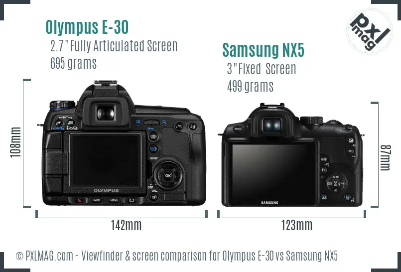 Olympus E-30 vs Samsung NX5 Screen and Viewfinder comparison
