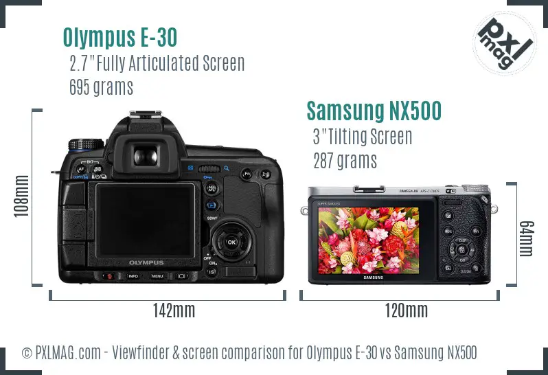 Olympus E-30 vs Samsung NX500 Screen and Viewfinder comparison