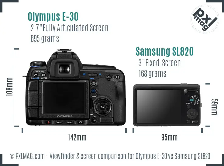Olympus E-30 vs Samsung SL820 Screen and Viewfinder comparison