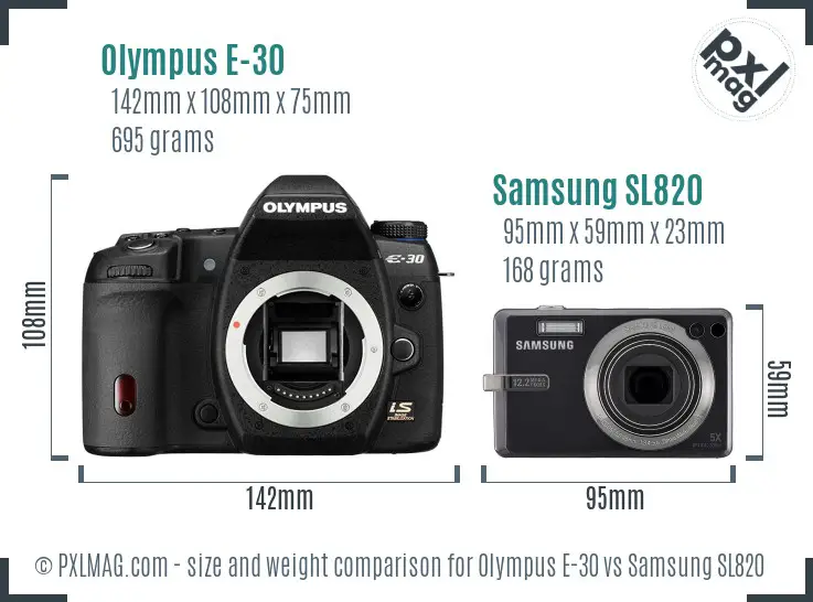 Olympus E-30 vs Samsung SL820 size comparison