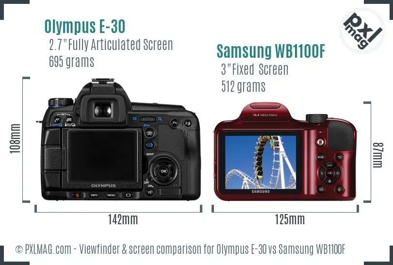 Olympus E-30 vs Samsung WB1100F Screen and Viewfinder comparison