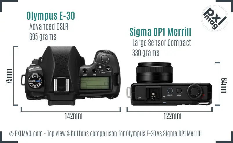 Olympus E-30 vs Sigma DP1 Merrill top view buttons comparison