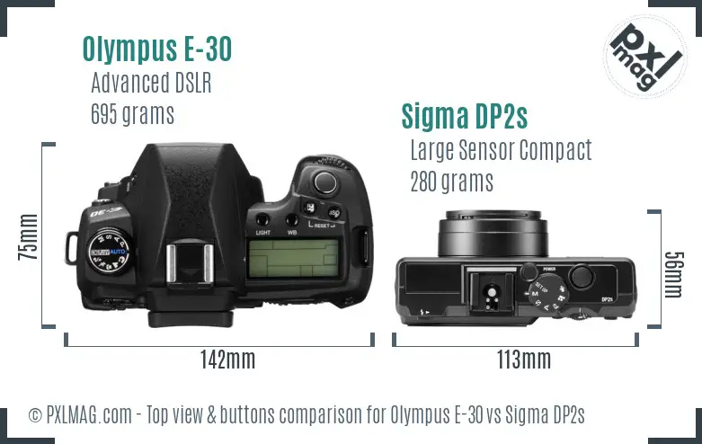 Olympus E-30 vs Sigma DP2s top view buttons comparison