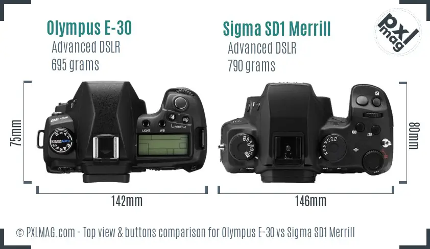 Olympus E-30 vs Sigma SD1 Merrill top view buttons comparison