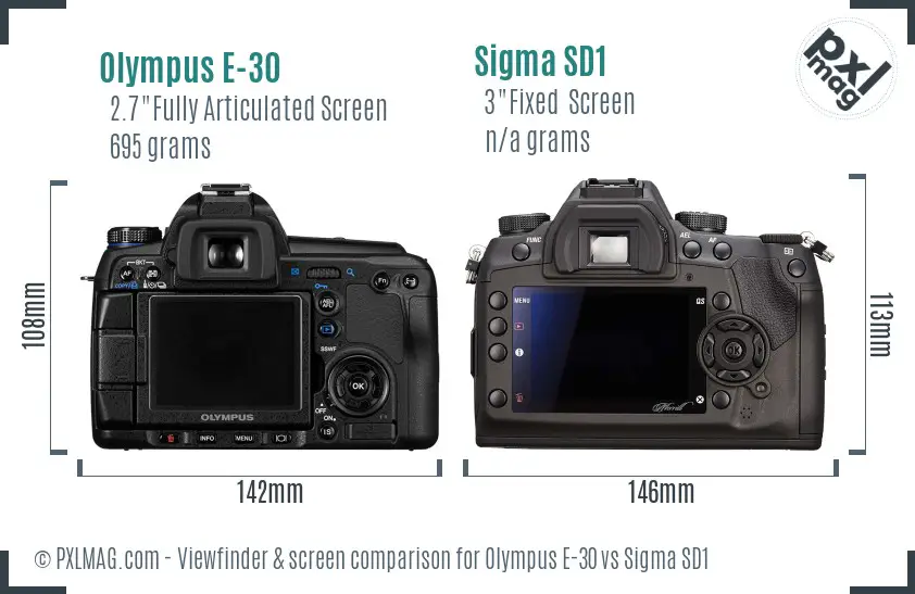 Olympus E-30 vs Sigma SD1 Screen and Viewfinder comparison