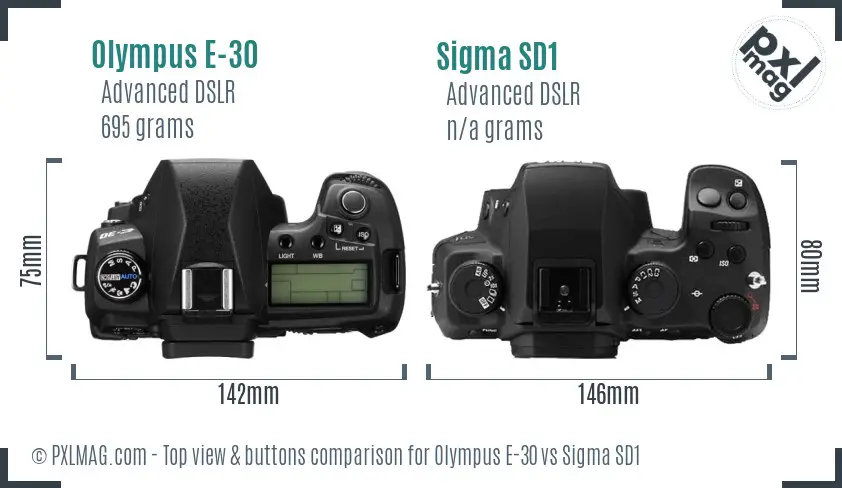 Olympus E-30 vs Sigma SD1 top view buttons comparison