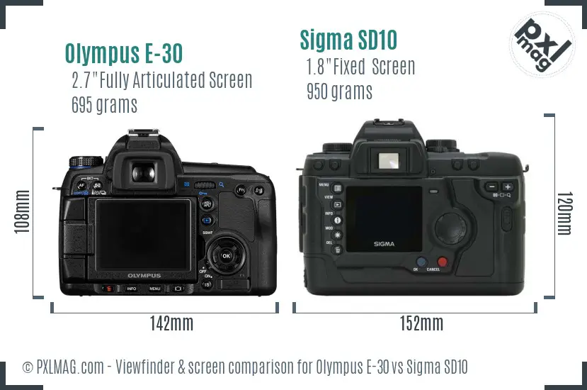Olympus E-30 vs Sigma SD10 Screen and Viewfinder comparison