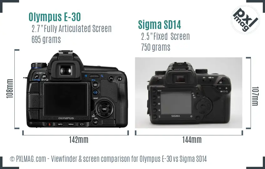 Olympus E-30 vs Sigma SD14 Screen and Viewfinder comparison