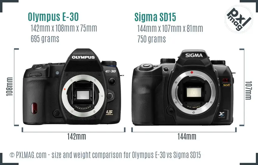Olympus E-30 vs Sigma SD15 size comparison