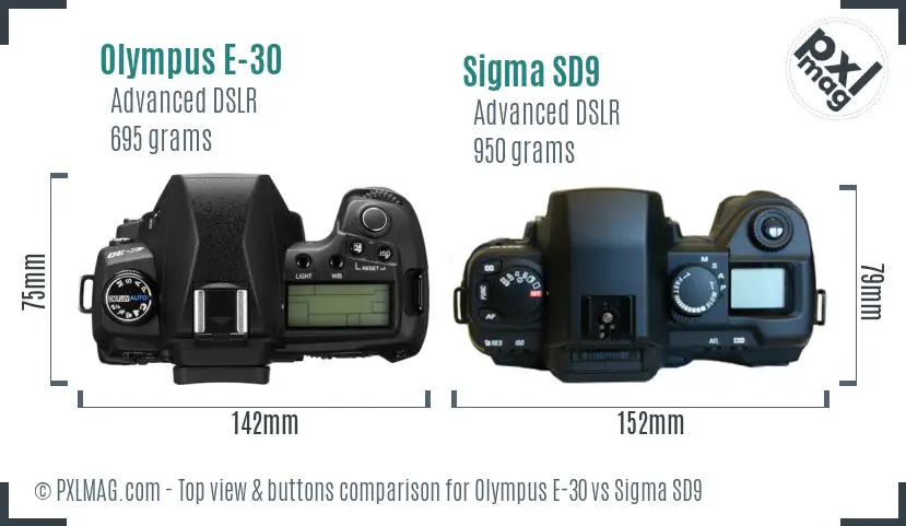 Olympus E-30 vs Sigma SD9 top view buttons comparison