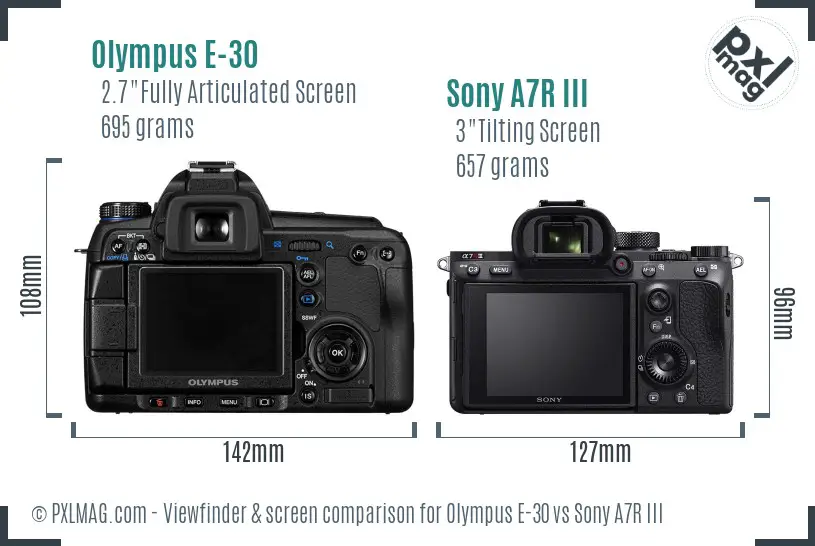 Olympus E-30 vs Sony A7R III Screen and Viewfinder comparison