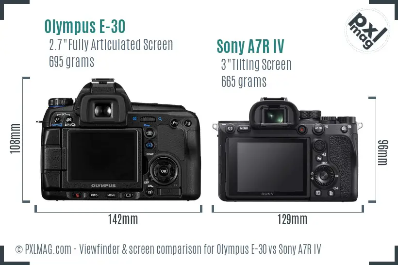Olympus E-30 vs Sony A7R IV Screen and Viewfinder comparison