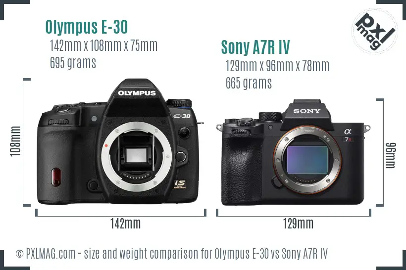 Olympus E-30 vs Sony A7R IV size comparison
