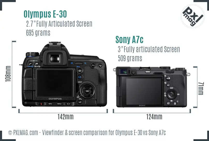 Olympus E-30 vs Sony A7c Screen and Viewfinder comparison