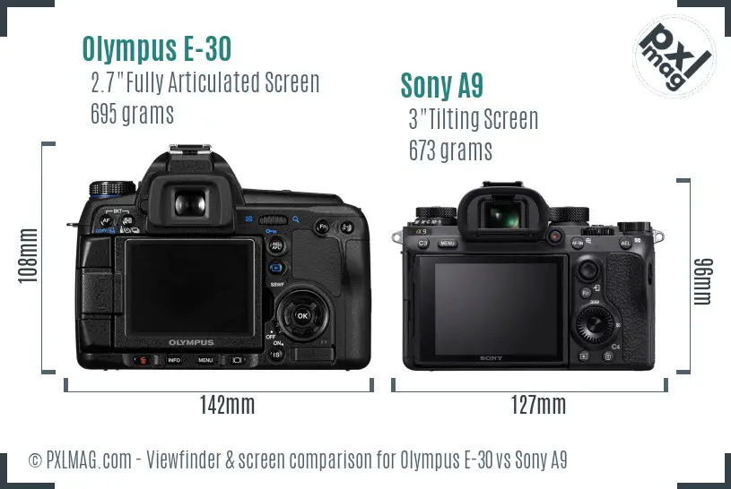 Olympus E-30 vs Sony A9 Screen and Viewfinder comparison
