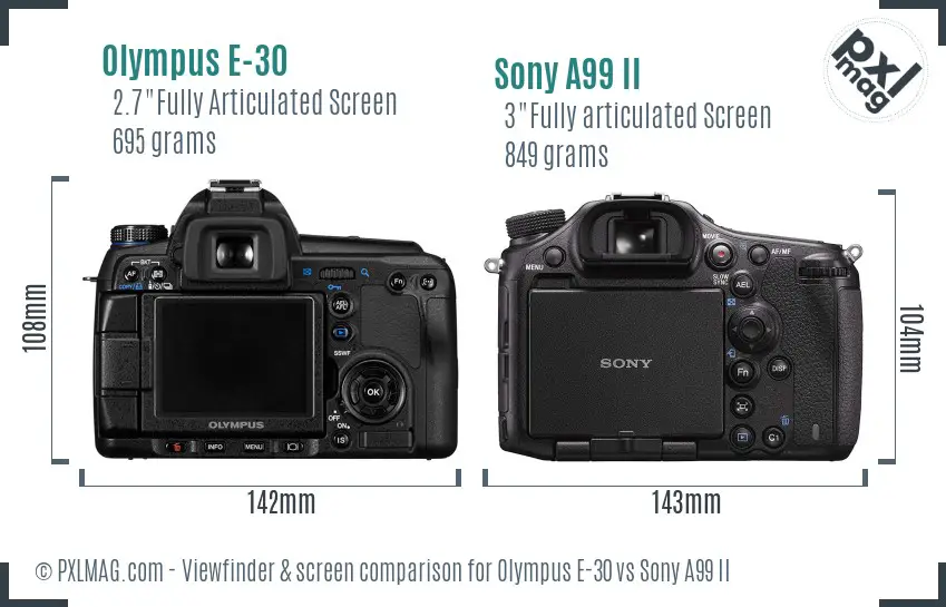 Olympus E-30 vs Sony A99 II Screen and Viewfinder comparison