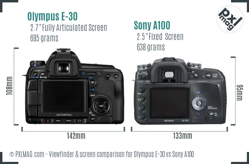 Olympus E-30 vs Sony A100 Screen and Viewfinder comparison