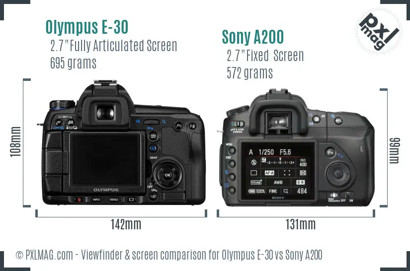 Olympus E-30 vs Sony A200 Screen and Viewfinder comparison