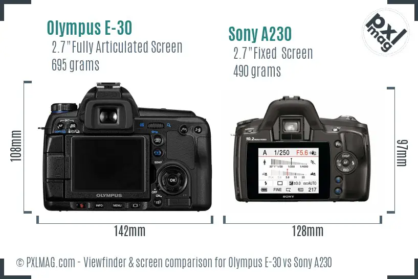 Olympus E-30 vs Sony A230 Screen and Viewfinder comparison
