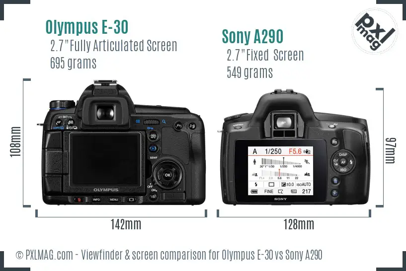 Olympus E-30 vs Sony A290 Screen and Viewfinder comparison