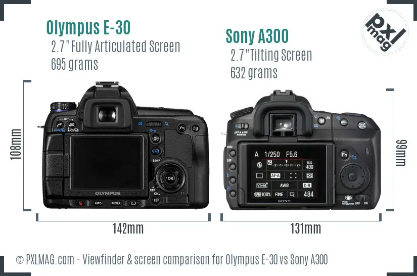 Olympus E-30 vs Sony A300 Screen and Viewfinder comparison