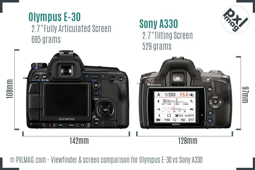 Olympus E-30 vs Sony A330 Screen and Viewfinder comparison