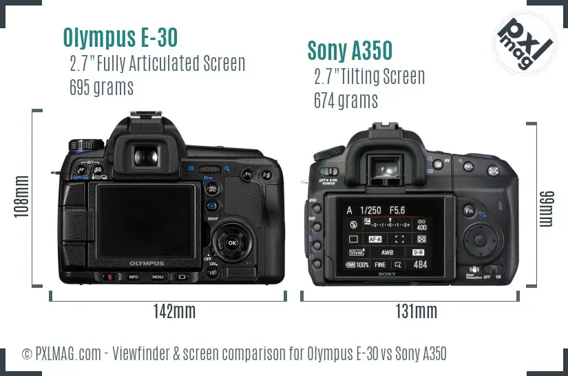 Olympus E-30 vs Sony A350 Screen and Viewfinder comparison