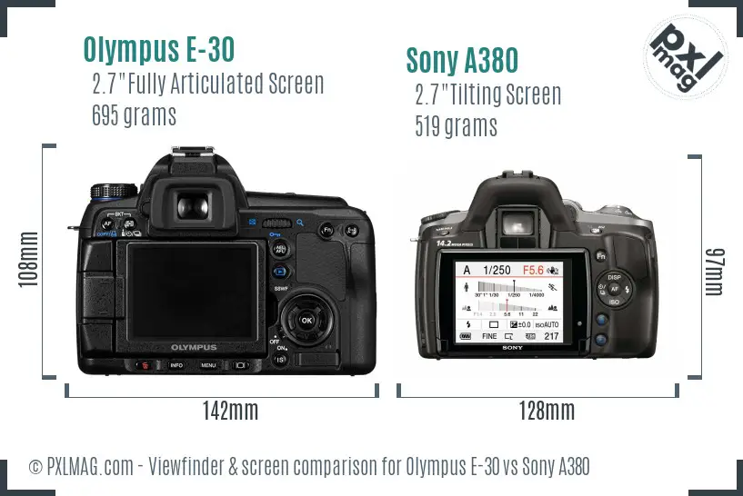 Olympus E-30 vs Sony A380 Screen and Viewfinder comparison