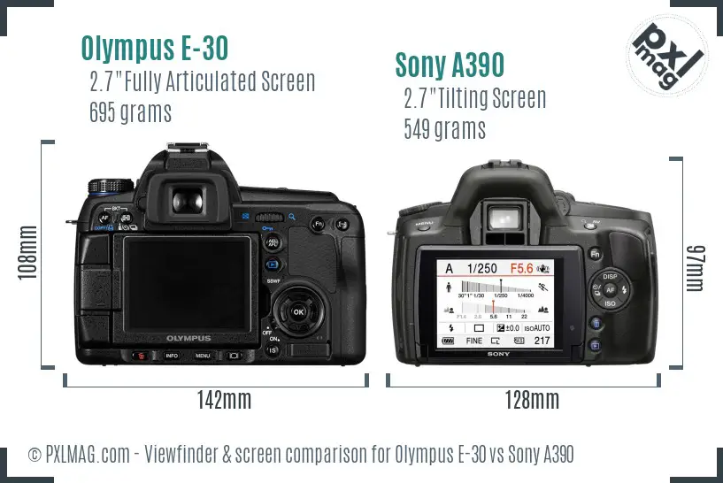 Olympus E-30 vs Sony A390 Screen and Viewfinder comparison