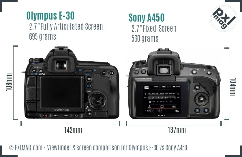 Olympus E-30 vs Sony A450 Screen and Viewfinder comparison