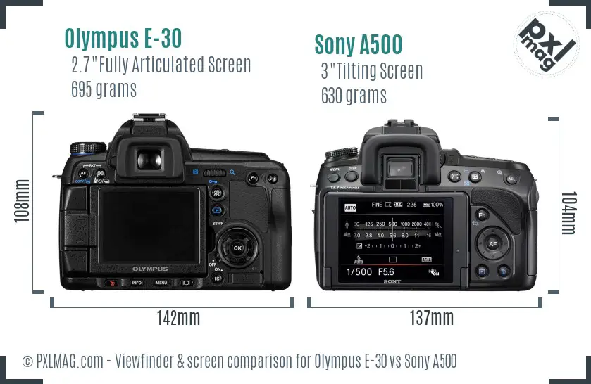 Olympus E-30 vs Sony A500 Screen and Viewfinder comparison Olympus E-30 vs Sony A500 Screen and Viewfinder comparison