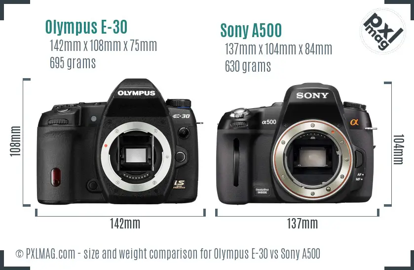 Olympus E-30 vs Sony A500 size comparison Olympus E-30 vs Sony A500 size comparison
