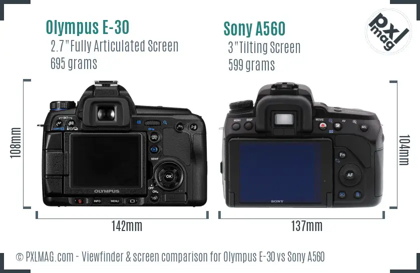 Olympus E-30 vs Sony A560 Screen and Viewfinder comparison