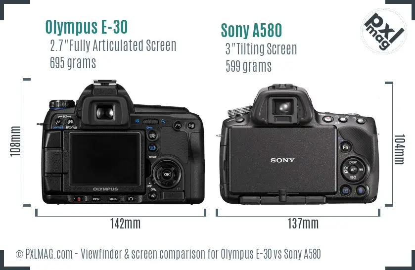 Olympus E-30 vs Sony A580 Screen and Viewfinder comparison