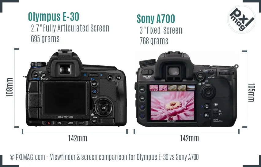 Olympus E-30 vs Sony A700 Screen and Viewfinder comparison