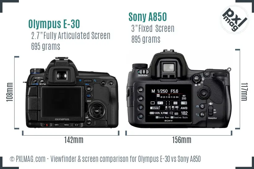 Olympus E-30 vs Sony A850 Screen and Viewfinder comparison