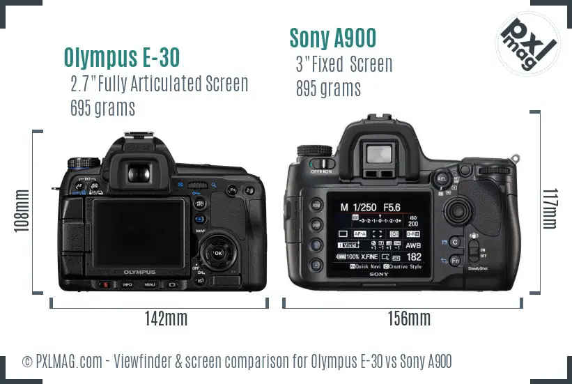 Olympus E-30 vs Sony A900 Screen and Viewfinder comparison