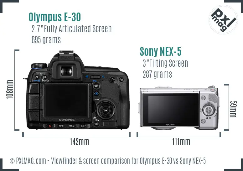 Olympus E-30 vs Sony NEX-5 Screen and Viewfinder comparison