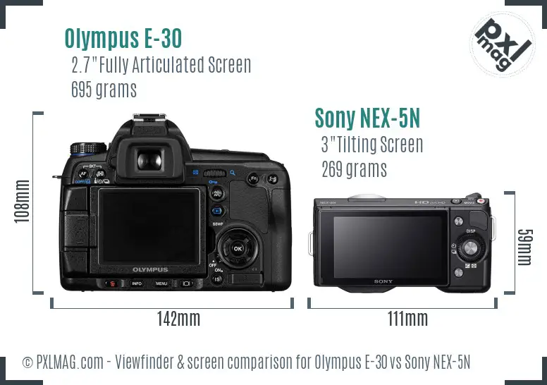 Olympus E-30 vs Sony NEX-5N Screen and Viewfinder comparison